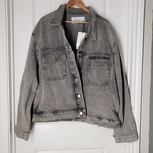 Calvin Klein CK Mens L Jean Trucker Jacket Wrap Stretch Denim Black Gray XXL